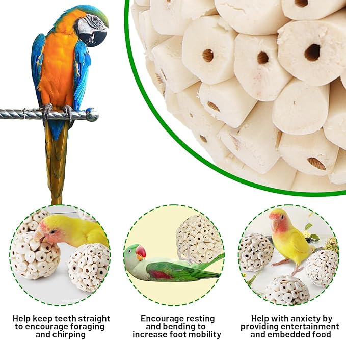 12 Pieces Bird Parrot Chew Toy Sola Balls, Natural Parrot Soft Chew Shredding & Foraging Toy, Bird Foot Balls for Cockatiel Conure Quaker Budgie Parakeet Bunny Guinea Pig Chinchilla Rabbit