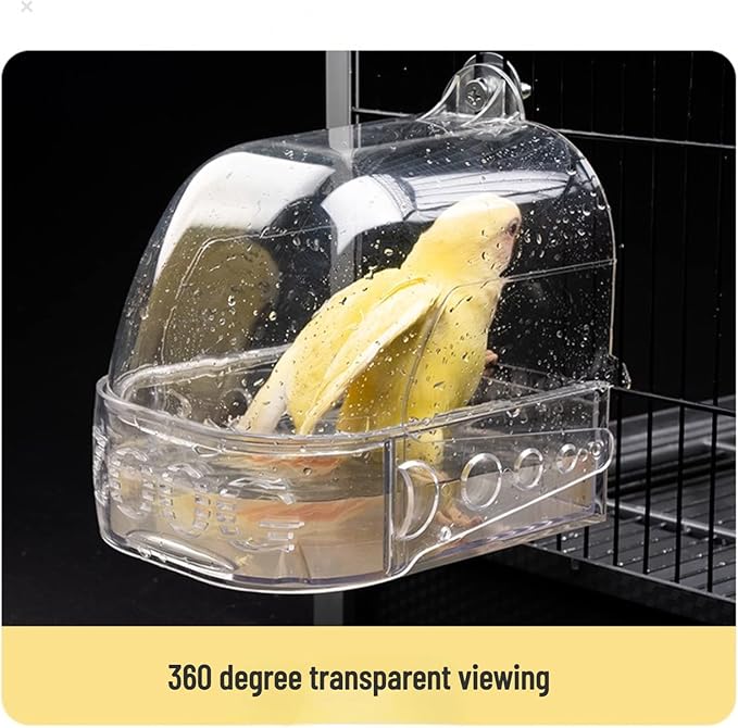 Bird Bath Cage, Cleaning Pet Supplies Cockatiel Bird Clear Bathtub with Hanging Hooks and Bottom Drawer for Little Bird Parrots Spacious Parakeets Portable Shower for Most Birdcage