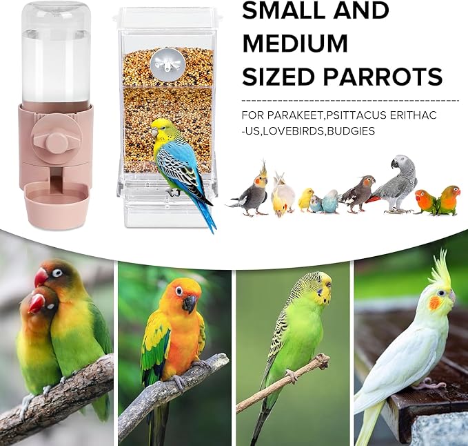 lemtrflo No Mess Bird Feeder Water Dispenser Set, Bird Feeder for Cage, Cage Accessories for Cockatiels, Finches, Budgies and Canaries