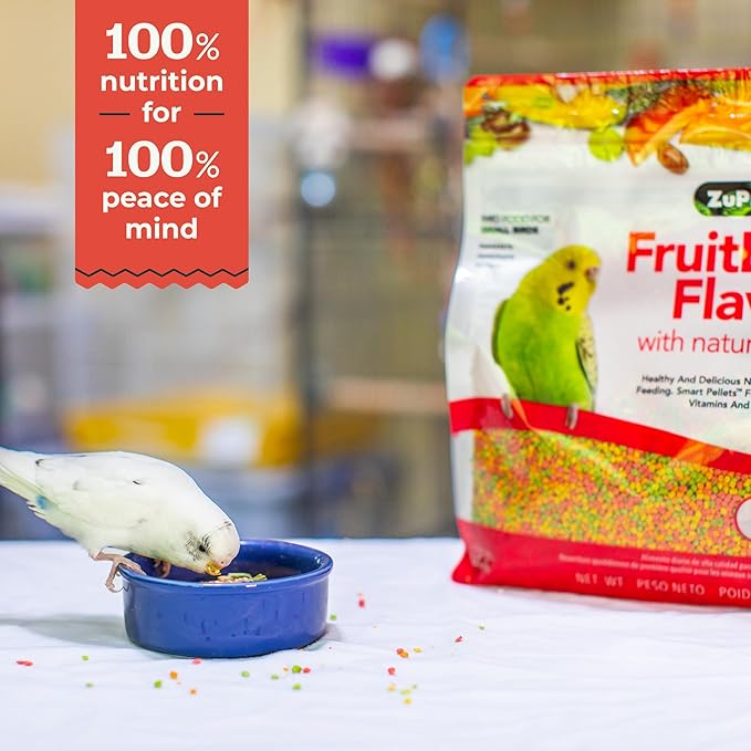 ZuPreem FruitBlend Bird Pellets, Daily Bird Food for Parakeet, Budgie, Parrotlet, Dove, Core Nutrition for Small Birds, Made in USA, Parakeet & Budgie Food (S, 2 lbs)