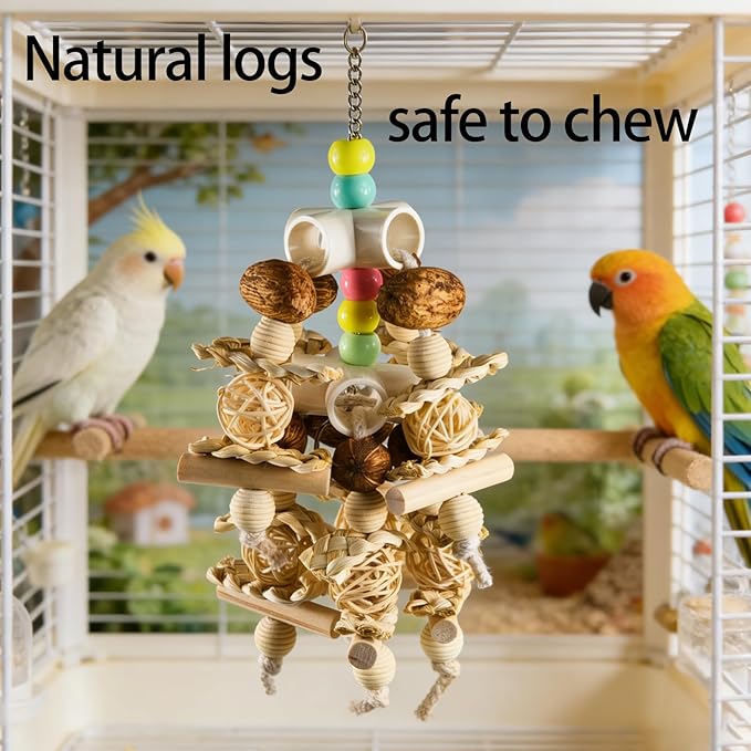 Natural Wooden Parrot Toy - Safe Bird Chewing Toy for Parakeets, Cockatiels, Conures, and Small to Medium Parrots