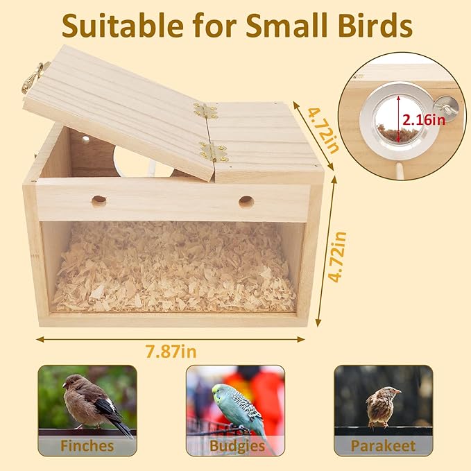 BNOSDM Parakeet Nesting Box Transparent Bird Nest Breeding Box with Perch Wood Bird House for Cage Cockatiel Budgie Lovebirds Conure Finch Parrot Small to Medium Birds (S)