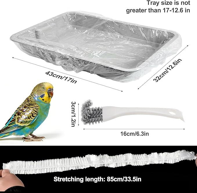 17X12.6 Inches Disposable Bird Cage Liner Bags, 0.6 Mil 50 Pack Plastic Leak-Proof with Cage Cleaning Brush, for Parrots, Rabbits, Guinea Pigs