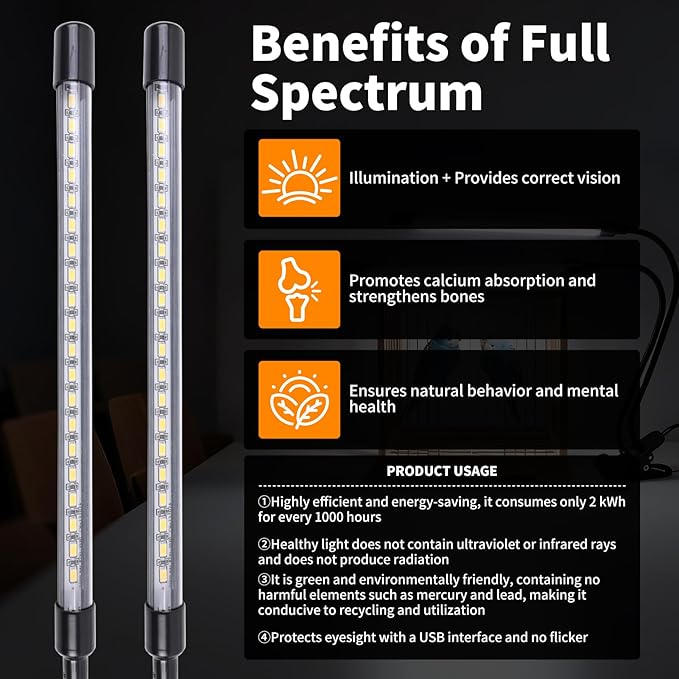 Bird Cage Light with Timer 10 Dimming Levels, 60 LED Beads, Bird Light Avian Lights for Birds Simulate Sunlight for Parrots & Pet Birds