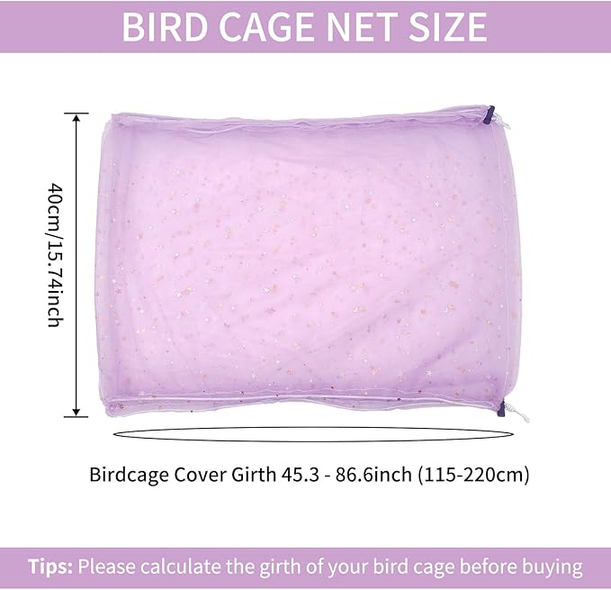 Bird Cage Cover, 45-90'' Adjustable, Universal Nylon Mesh Net, Bird Cage Skirt Guard, Purple