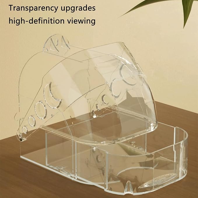Bird Bath for Cage with Pull-Out Drawer, Clear Acrylic Parakeet Bath Box for Inside Cage Use, No-Mess Enclosed Tub for Budgie, Canary, Lovebird, Finch, 6.1 x 5.1 x 6 Inches (Transparent)