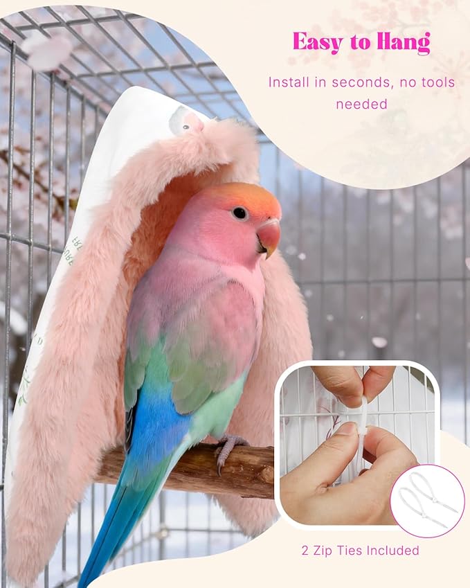 Pawfly Bird Blanket for Cage, Warm Bird Bed for Cage, Snuggle Hut, Snuggle Bed, Hanging Sleeping Nest, Cozy Bird Warmer for Parrot, Cockatiel & Parakeet, 10.5" x 9.5"