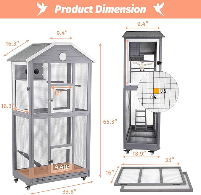 Gowoodhut Outdoor Bird Cage Large, Wooden Flight Aviary with Perches, Nest Habitat, and Easy-Clean Pull Out Tray for Parakeets, Macaws, and More