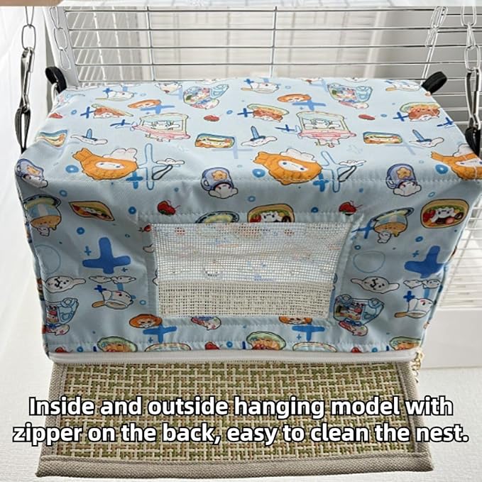 Large Spring Summer Breathable Bird Nest House, Zipper Design On The Back for Easy Cleaning, Conure Bed for Inside or Outside The Birdcage (Rectangle-Pink,M)