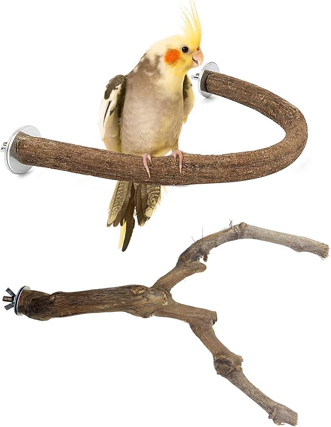 Bird Natural Wood Stand Perch Swing U Shape Natural Parrot Perch Bird Stand Pole for Parakeet, Conure, Cockatiel, Budgie, Lovebirds