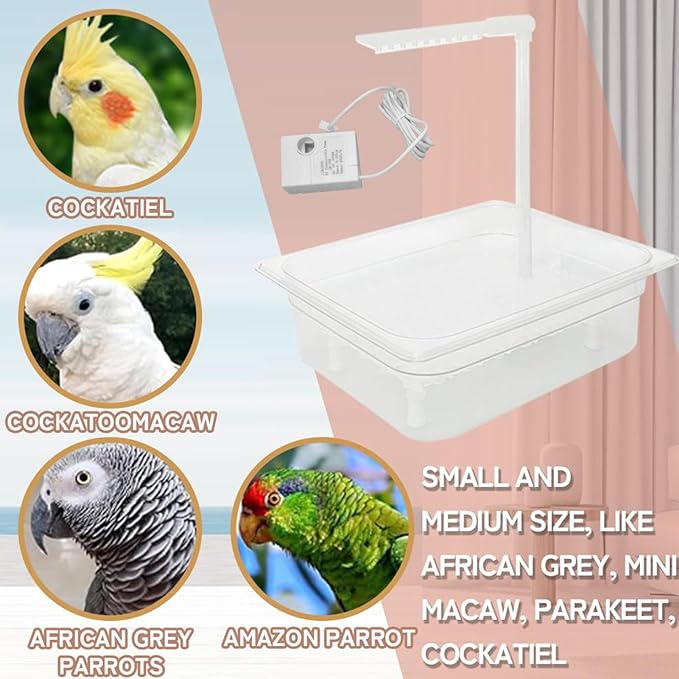 Parrot Bathtub, Bird Automatic Bathtub, Small Parrot Tub Bowl, Multipurpose Bird Bathtub with Faucets, Contains USB and Power Plug, for Small Medium Parakeet Cleaning Supplies, Cage Accessory