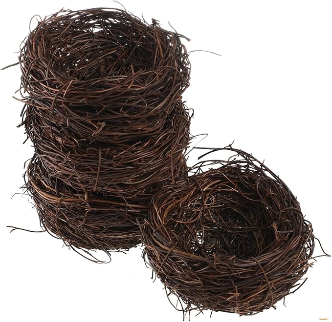 Ipetboom Artificial Bird Nest, 4pcs Imitated Bird Nest Birds Egg Nest Rattan Bird Nest Simulation Twig Bird Nest
