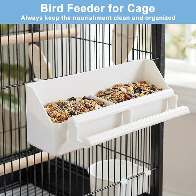 Grevosea Bird Feeder for Cage, 2 Pack No Mess Bird Feeders Plastic Hanging Parakeet Feeder with Hooks for Small Parrots Budgerigar Cockatiel Canary Parakeet Cage Accessories (White)