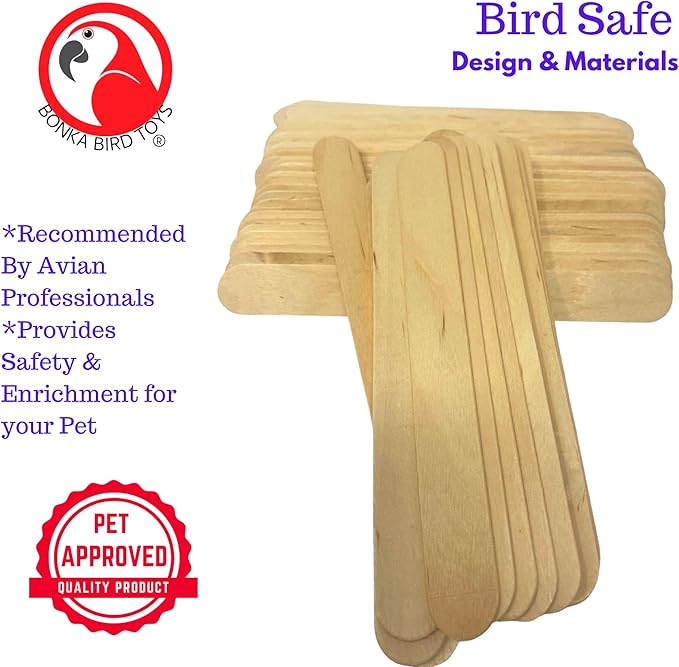 Bonka Bird Toys 2925 Pk100 Undrilled Natural Wood Chew Sticks Parrot Foot Talon Craft Part Bird Toy, Conure, Amazon, African Grey, and Similar Sized Birds