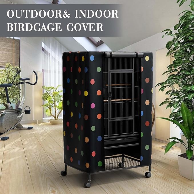 Tchvt Nighttime Bird Cage Covers with Zipper Panel Blackout Birdcage for Winter Universal Breathable Large Good Night Enclosure for Bird (Polka Dot, 26x19x40 inch)
