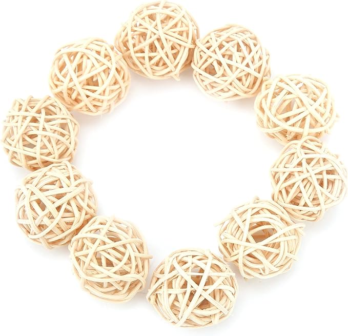 Rattan Balls, 10PCS Parrot Wicker Balls Bird Toy, 3CM Natural Parakeet Chewing Toys Decorative