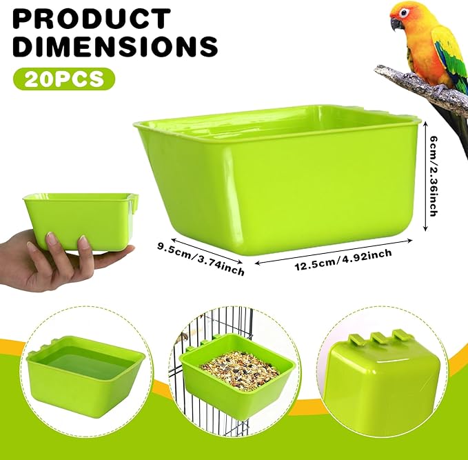 20 Pcs Bird Cage Cups Chicken Waterer Feeder Bird Water Dispenser Hanging Quail Waterer Pigeon Feeder for Pigeon Quail Parakeets Rabbit Poultry (Green)