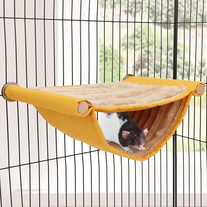 Wontee Hamster Plush Hammock Bird Hanging Bed Nest for Rat Squirrel Chinchilla Gerbil Guinea Pig Small Parrot Budgie Parakeet Lovebird Canary (M, Yellow)