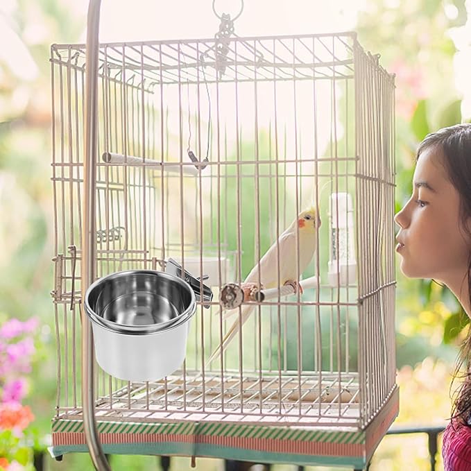 BESPORTBLE Stainless Steel Large Parrot Feeder Bowl Hanging Food and Water Container for Macaw Cage Accessories Easy to Clean Durable