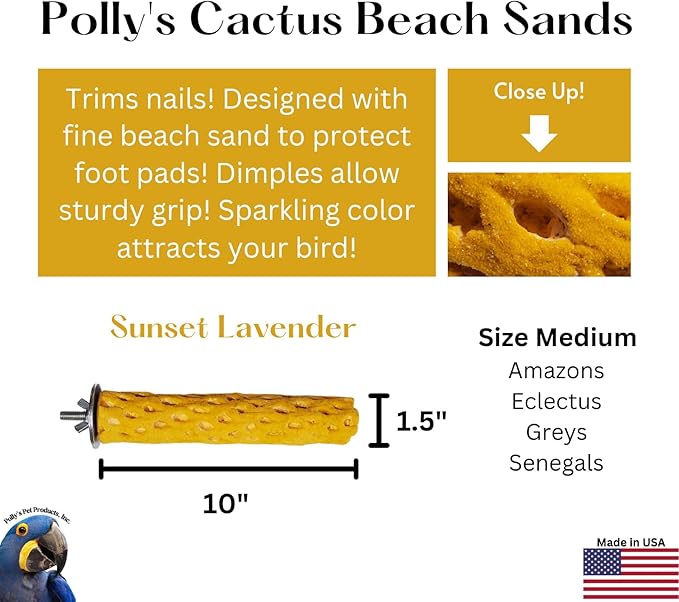 Polly's Beach Sands Nail Trimming Bird Cage Perch for Parakeets, Cockatiels, Amazons, Grays, Cockatoos, Macaws, eclectus and Many Other Birds (Medium, Gold)