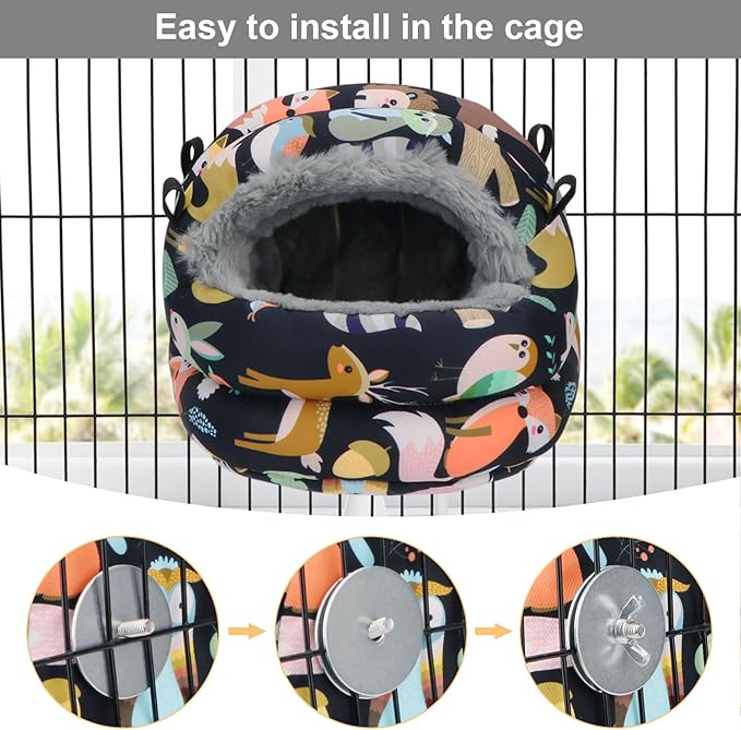Bird Nest House Winter Warm Bird Bed Hanging Hammock Snuggle Hut for Parakeets Budgies Cockatiels Conures Quaker Parrot (Small, Black)
