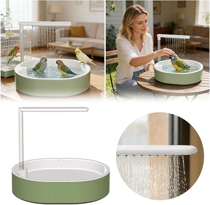 Parrot Shower, Automatic Parakeet Bird Bath for Cage Indoor,Parrot Bird Shower Budgie Bath Guard, Pet Accessory, Automatic Circulating Water Bathtub for Pet, Lovebird, Finches, Conure (White)