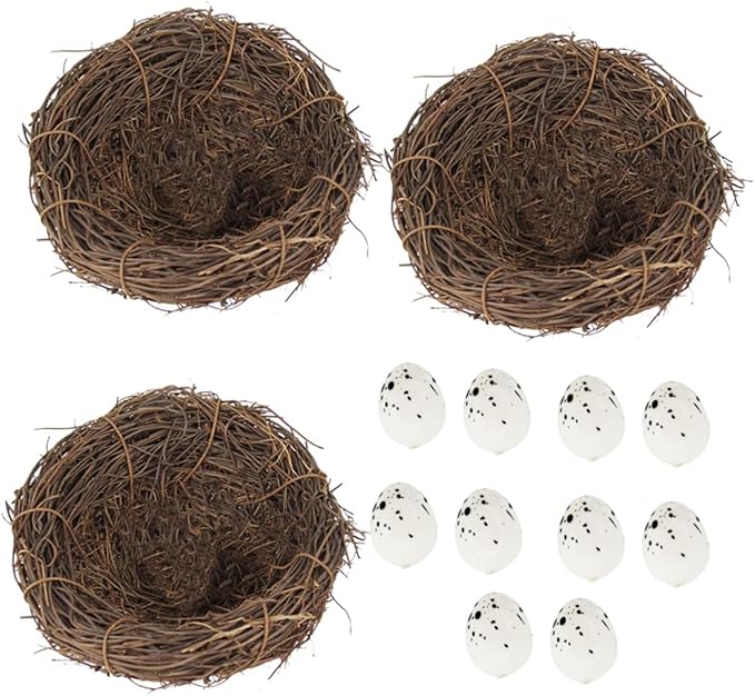 LIOOBO 1pc Rattan Nest Eggs Toy Simulated Decorative Bird Nest Easter Theme Birds Nest