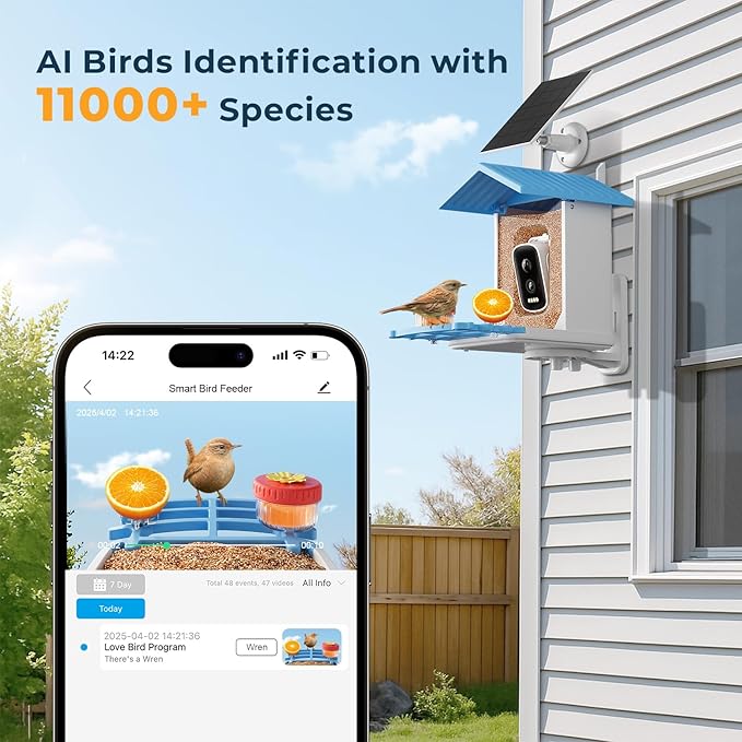 Bird Feeder with Camera, 2.5K HD Smart Bird Feeder Cam Outdoor with AI Recognition, Instant Arrival Alerts, Auto Capture Birds Videos, IP66 Waterproof Solar Powered, Ideal Gift