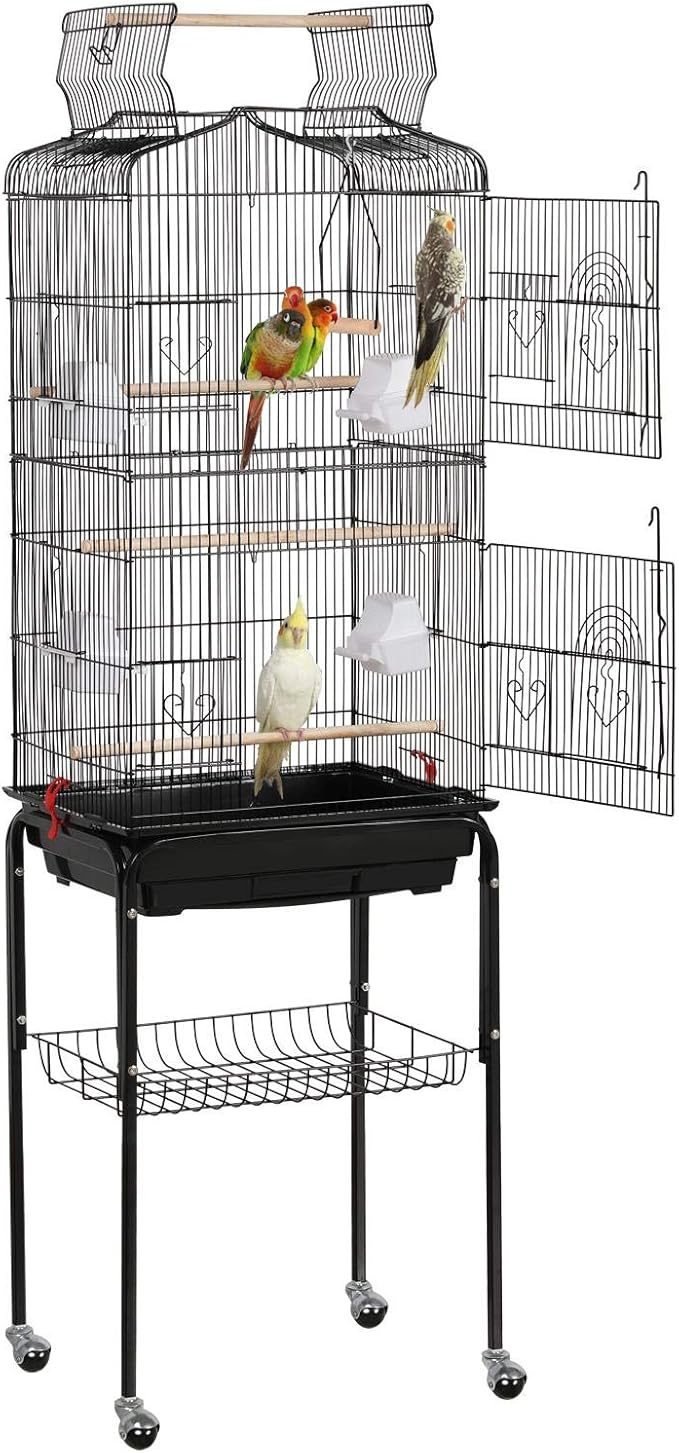 Topeakmart Open Play Top Large Parakeet Small Parrot Bird Cage with Stand for Budgies Finches Canaries Lovebirds