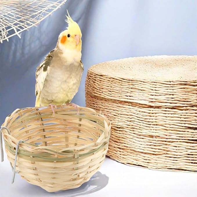 4 Pack Tiny Handwoven Bamboo Bird Nest Cage House Hatching Breeding Cave with Hook for for Small Bird Parrot Budgie Parakeet Cockatiel Conure Lovebird Finch Canary Cockatoo African Grey