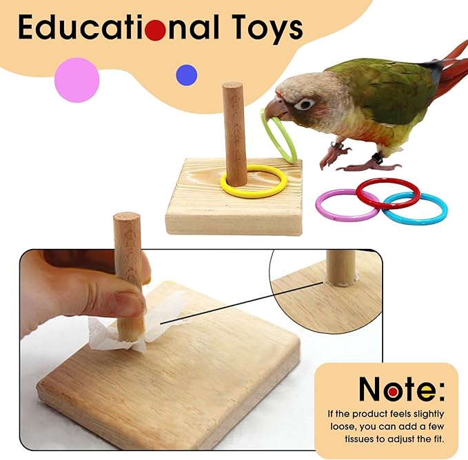 QBLEEV Bird Training Ring Toy, Parrot Trick Tabletop Toys, Educational Stacking Color Rings, Cage Toys