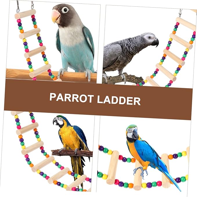 1Pc Wooden Parrot Ladder Toy with Beads Bird Standing Toy for Parrots Conures and Biting and Climbing Accessory for Parrot Cages