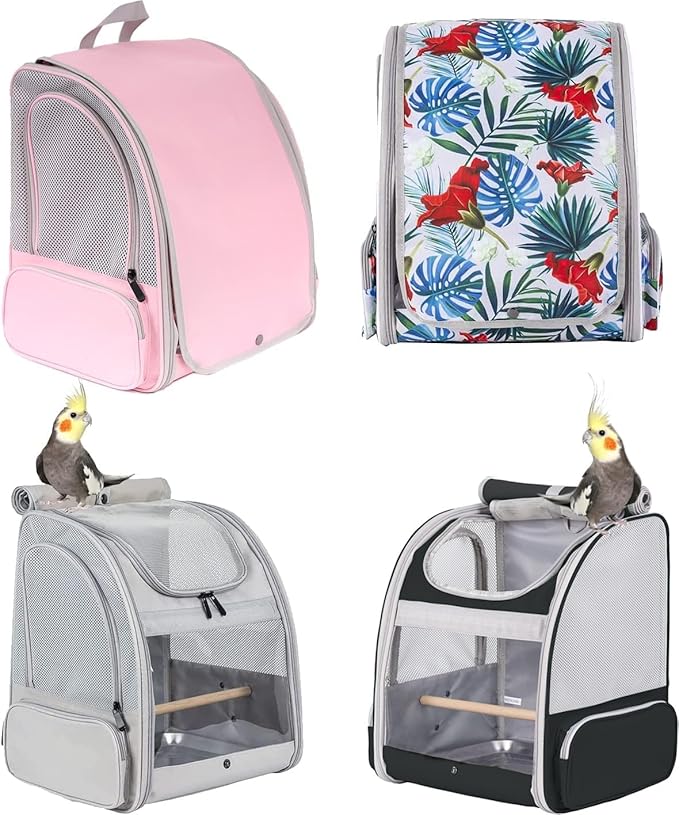Bird Backpack Carrier with Stand Perch, Bird Travel Backpack for Hiking, Airline Approved Black Bird Backpack