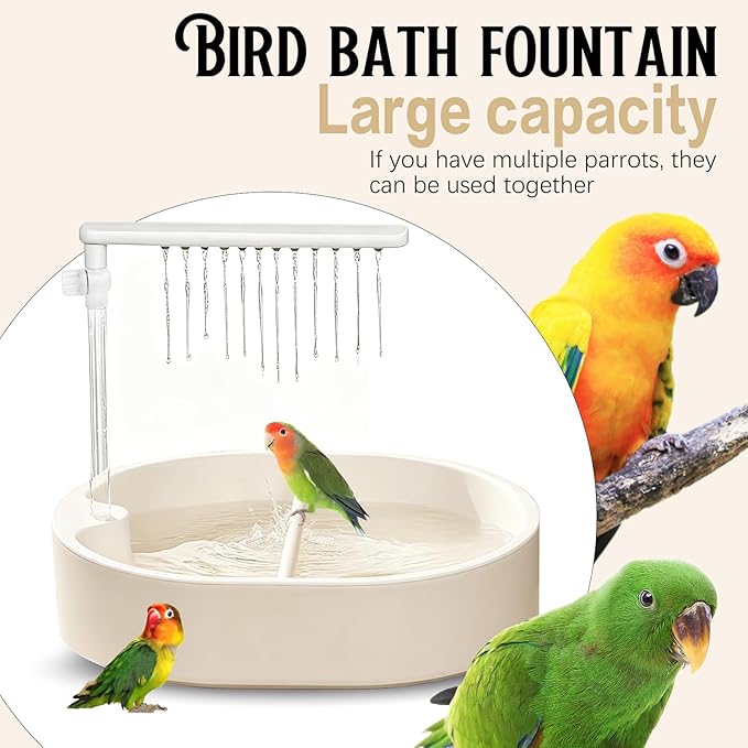 Bird Bath, Parrot Bathtub, Automatic Parrot Shower Bath with Pump, Birds Shower Bathtub with Running Water, Large-Capacity Water Tank,Suitable for Many Kinds of Birds (White)