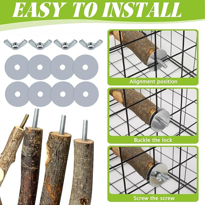 8 PCS Bird Perch Set for Cage - Natural Apple Wood Platforms & Hardwood Branches for Parakeets, Budgies, Cockatiels - Small Bird Habitat Gym, Climbing Stand & Safe Chew Toys