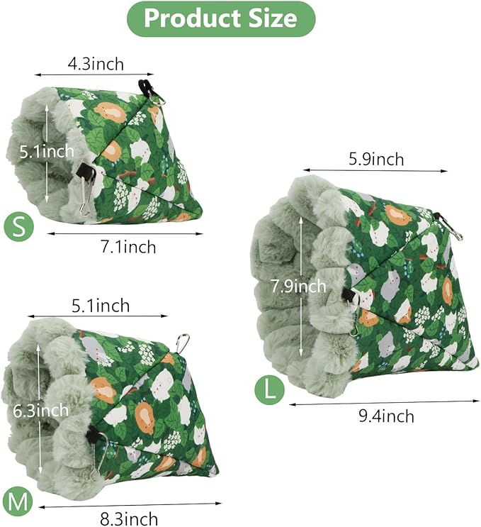 Wontee Bird Nest House Winter Warm Hanging Hammock Bird Bed Snuggle Hut for Parakeets Budgies Caique Conures Cockatiels (Large, Green)