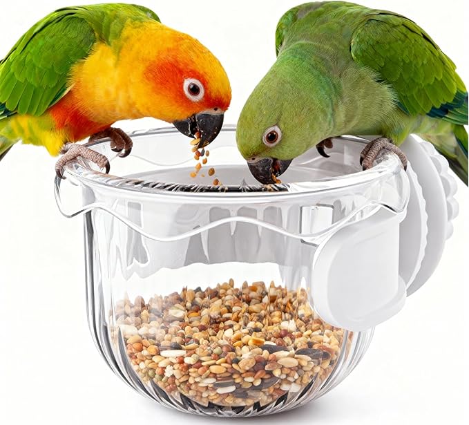 Parrot Feeder Set - 2-Piece Hanging Parrot Feeder for Bird Cages, Suitable for Cockatiels, Lovebirds, Macaws, and Other Pet Birds (White)