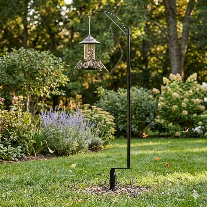 HOHIYA Heavy Duty Shepherd Hook 61 Inch Bird Cage Stand Outdoor Garden for Bird Feeders Hanging Plants Solar Lights & Lanterns Weather-Resistant Black Powder Coated Steel