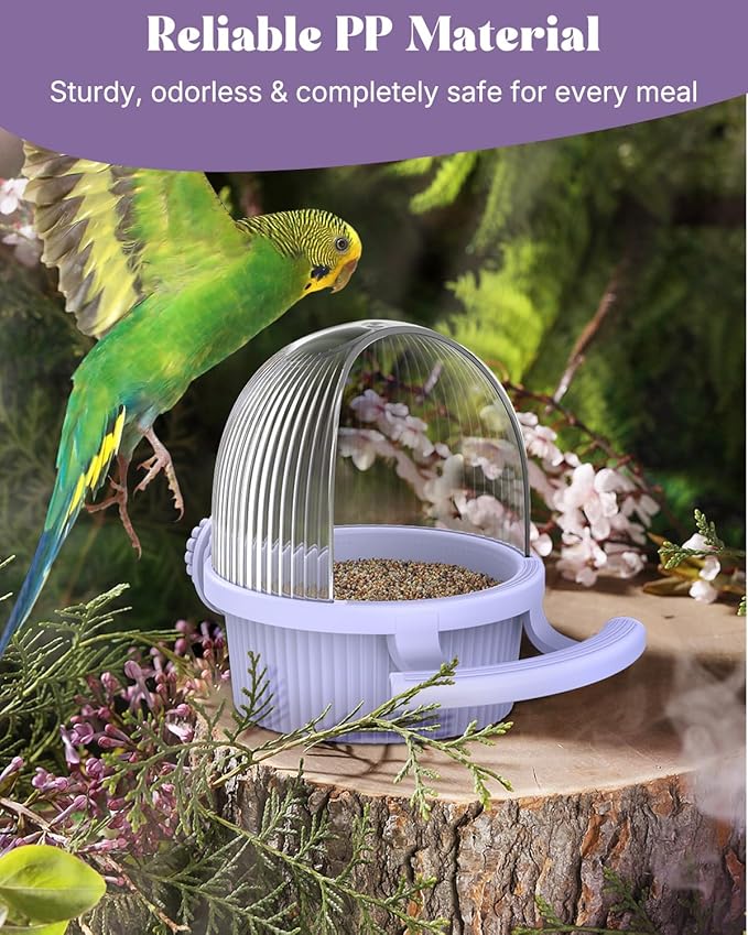 Pawfly No Mess Bird Feeder with Water Dispenser, Food and Water Bowl for Parakeet, Parrot, Cockatiel, Budgie and Lovebird, 4" D x 5.5" H Bird Cage Feeder