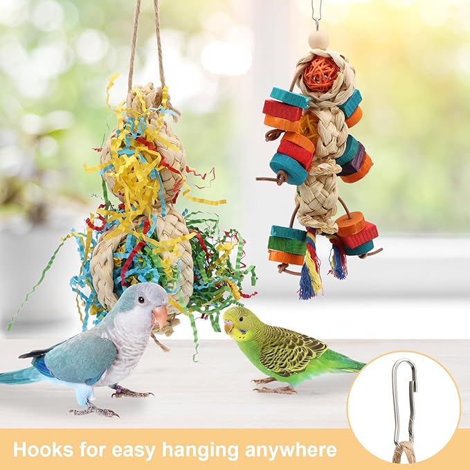 Wontee Bird Toys Colorful Shredding Crinkles Foraging Toys 2 Pack Chew Toys for Cockatiels Conures Parakeets Budgies Senegal (2 Pack-B)