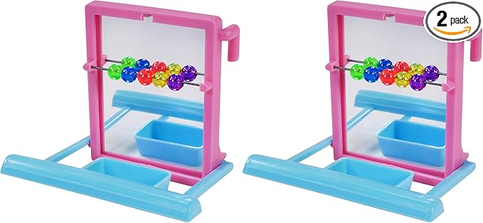 Penn-Plax Bird Life - Landing Perch with Mirror and Beads - Perfect for Parakeets, Finches, and Other Small Birds (BA504) (Pack of 2)