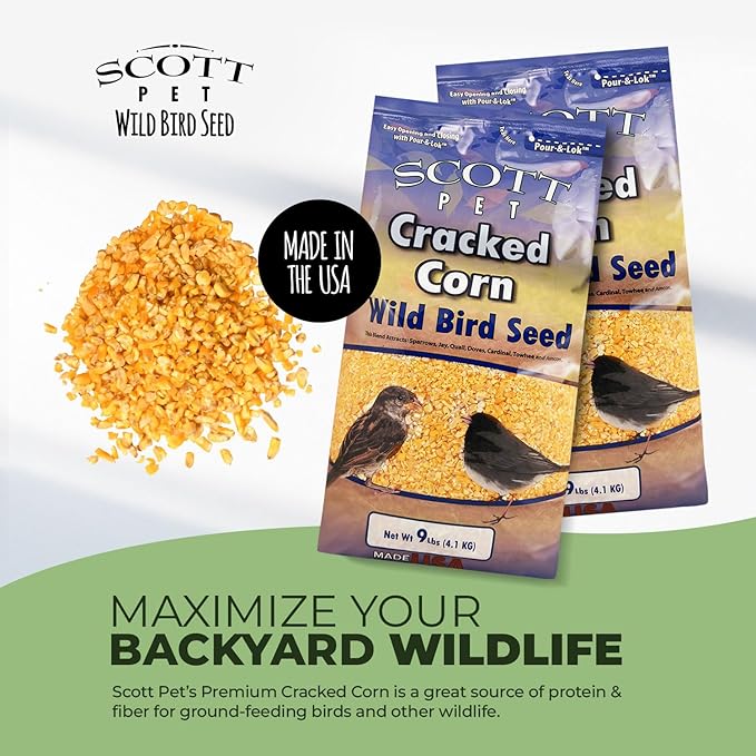 Scott Pet Wild Bird Seed, Cracked Corn, 9 lbs Bag, Feed, Great Source of Protein and Fiber, Food for Outside Wild Birds