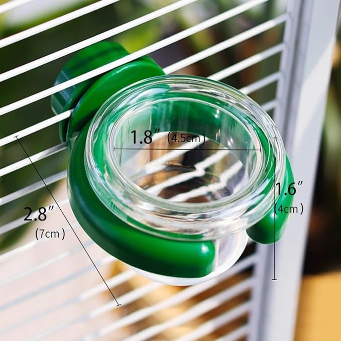 2 pcs Detachable Transparent Bowls with Green Stand for Canary Finch Parrot Seed Water Feeder