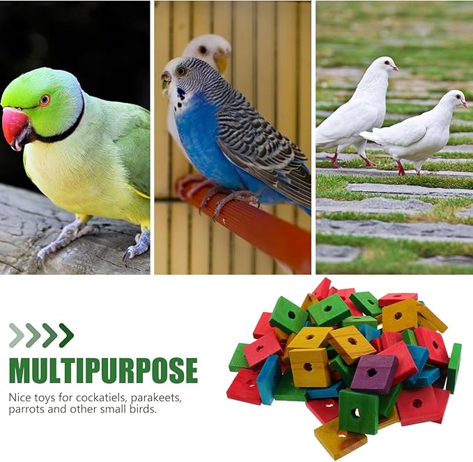 SEWACC 100pcs Parrot Wooden Chewing Toys, Bird Toy Wood Blocks, Mini Wood Chips for DIY Playing Chewing Shredding