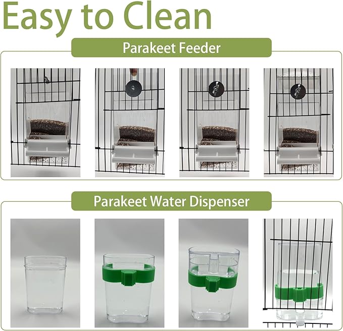 No Mess Bird Feeder, Automatic No-Spill Transparent Bird Feeder Acrylic Parakeet Food Dispenser Cage Accessories for Parakeet Lovebirds Cockatoo Budgie (White)