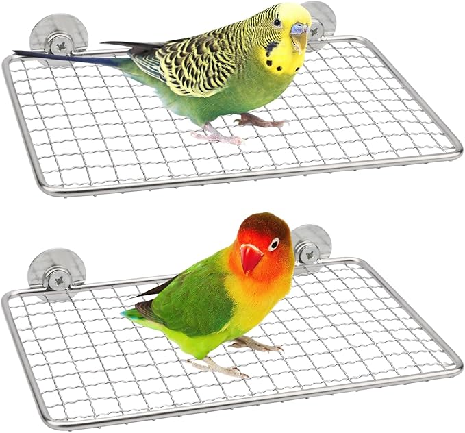Hypeety 2pcs Stainless Steel Bird Perch Open-Grid Perch for Small and Large Parrots Claw-Friendly Grip Perch Easy Clean Cage Stand Bird Cage Platform for Budgies Cockatiels Conures Quakers Lovebirds