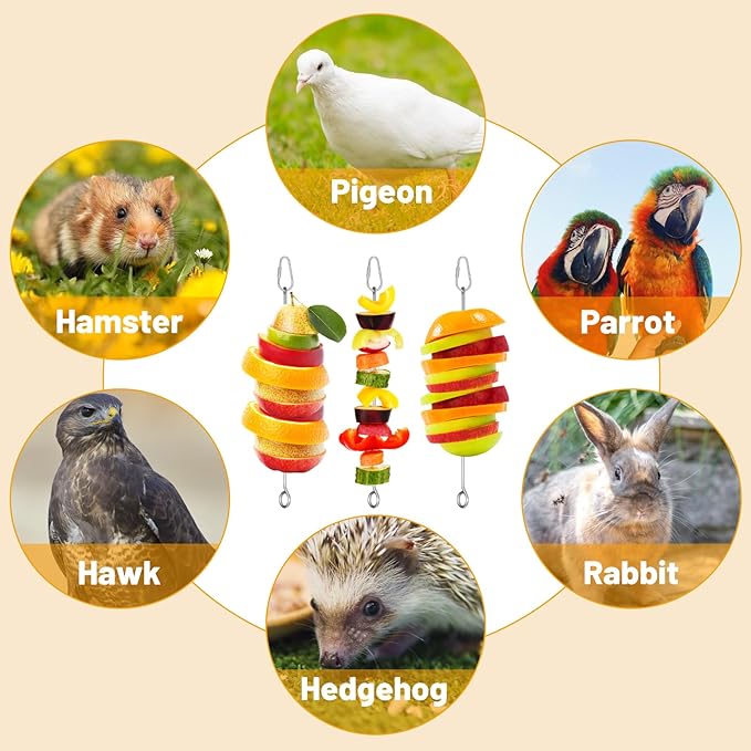 3 Pcs Bird Cage Food Holder Parrot, Stainless Steel Parrot Fruit Vegetable Stick Holders, Bird Food Treats Skewer, Birds Cage Feeder Foraging Toy Hanging Rodent Toy for Parakeet Budgie Macaw