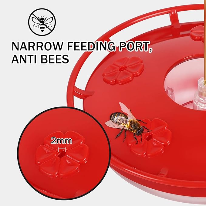 eWonLife Hummingbird Feeders for Outdoors, 2 Pack 16 oz Leak-Proof Dish-Style Humming Bird Feeder with Built-in Ant Moat, 5 Bee Proof Feeding Ports, Easy Clean, BPA Free Plastic, Hanging Garden Decor