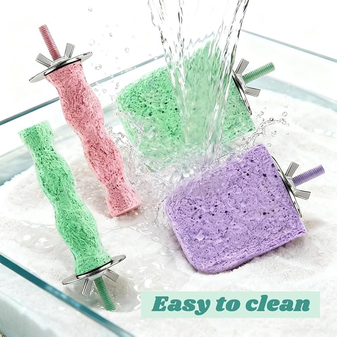 4 PCS Bird Beak Grinding Stone,Parrot Bird Cage Perch Stand Plat Form Foot Claws Trimmer,Parrot Teething Stone Toy for Budgies, Parakeets, Cockatiels, Conures