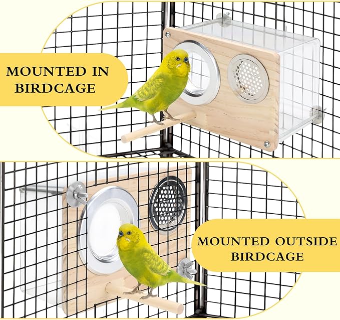 Parakeet Nesting Box for Cage, High-Transparent PET Parakeet Nest, Versatile Bird Houses for Canary, Lovebird and Parrot, Bird Boxes for Nesting with Wood Perch, Bird Cage Accessories (L, Rectangle)
